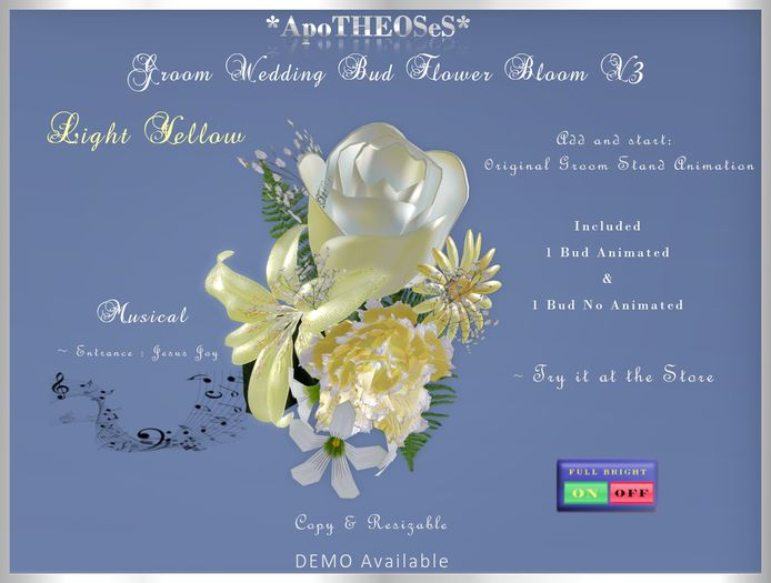 Second Life Marketplace Light Yellow Groom Wedding Flower Bloom Bud V3